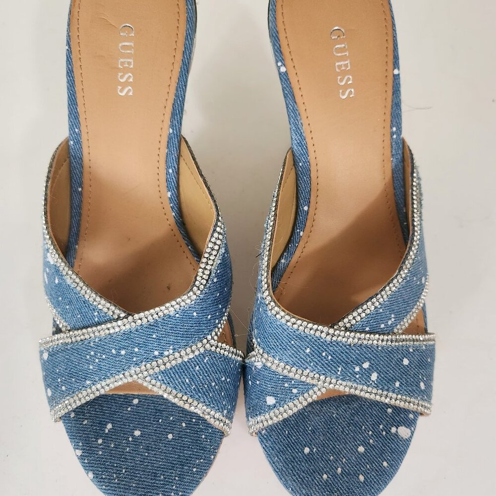 NEW Guess Cork Wedge Denim Sandals Size 8